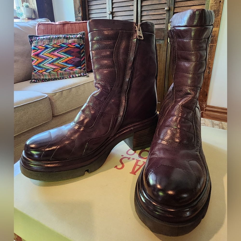 A.S.98 Ethel Eggplant Moto Boots